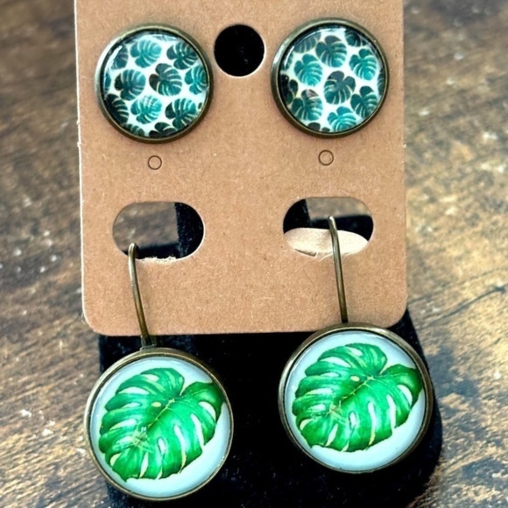 Monstera Deliciosa Earring Set, 2 pairs, NWT